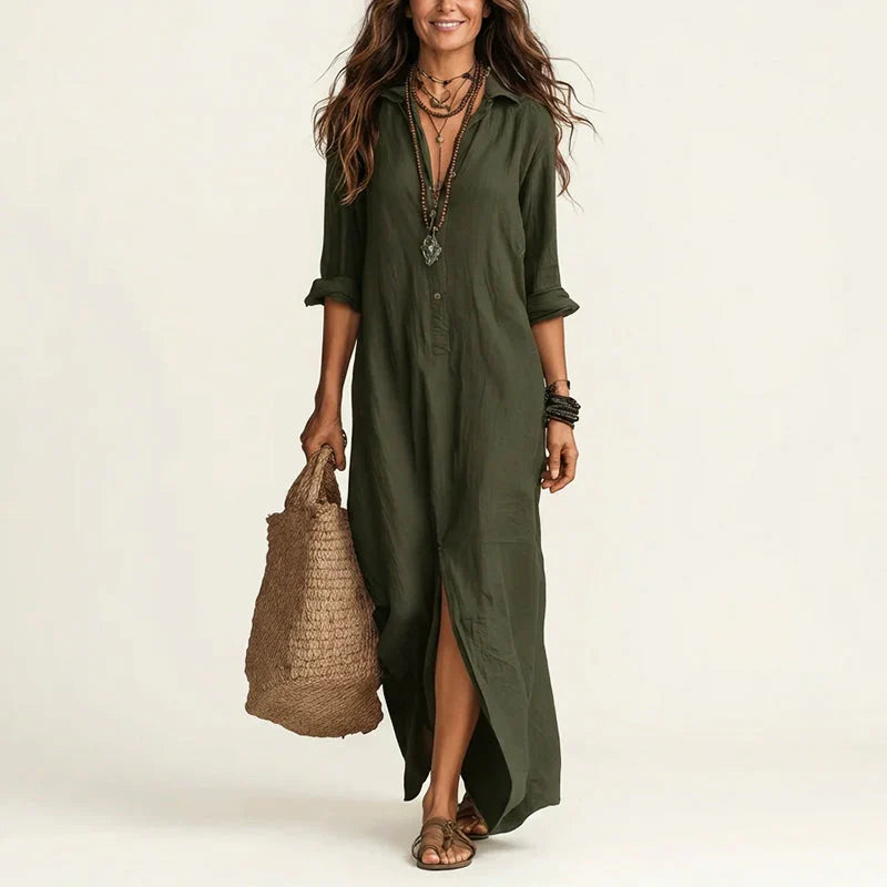 Damen-Hemdkleid mit Kragen, in Maxi-Länge